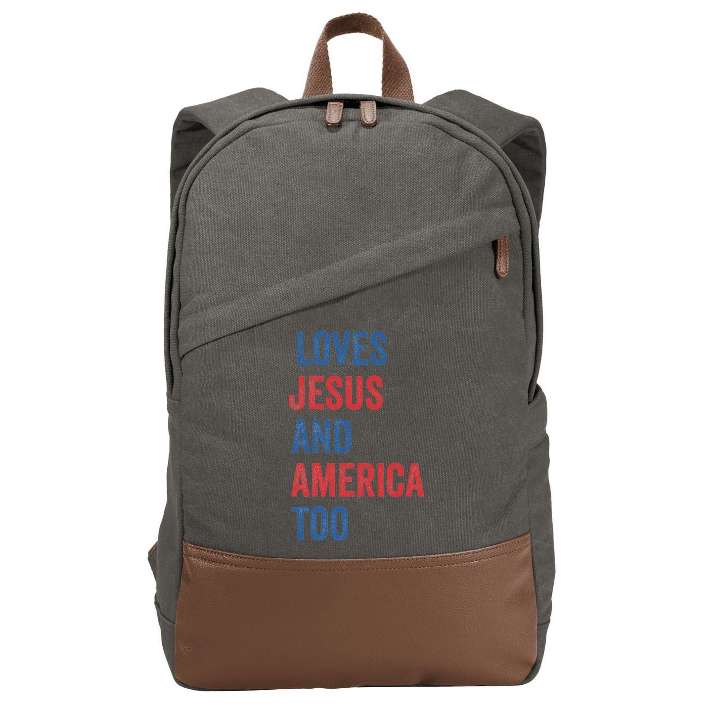Retro Loves Jesus And America Too God Christian 4th Of July Cotton Canvas Backpack