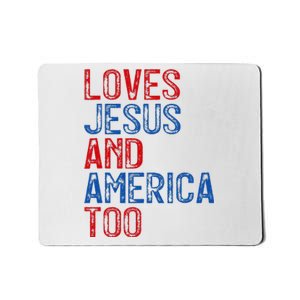 Retro Loves Jesus and America Too God Christian 4th of July Mousepad