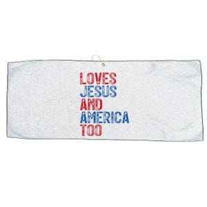 Retro Loves Jesus and America Too God Christian 4th of July Large Microfiber Waffle Golf Towel