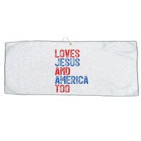 Retro Loves Jesus and America Too God Christian 4th of July Large Microfiber Waffle Golf Towel