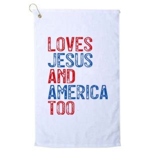 Retro Loves Jesus and America Too God Christian 4th of July Platinum Collection Golf Towel