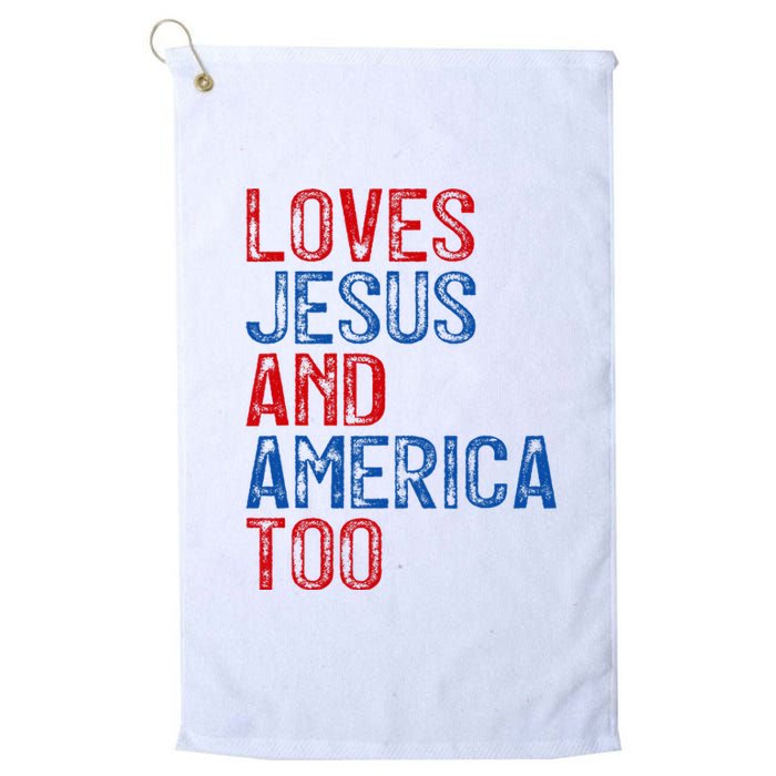 Retro Loves Jesus and America Too God Christian 4th of July Platinum Collection Golf Towel