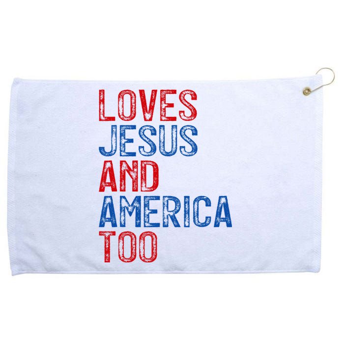 Retro Loves Jesus and America Too God Christian 4th of July Grommeted Golf Towel