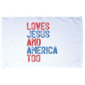 Retro Loves Jesus and America Too God Christian 4th of July Microfiber Hand Towel