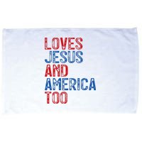 Retro Loves Jesus and America Too God Christian 4th of July Microfiber Hand Towel