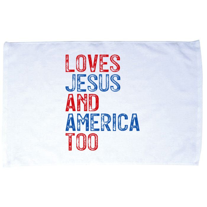 Retro Loves Jesus and America Too God Christian 4th of July Microfiber Hand Towel