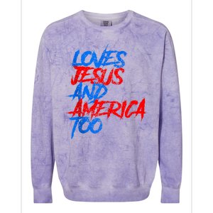 Retro Loves Jesus And America Too God Christian 4th Of July Colorblast Crewneck Sweatshirt