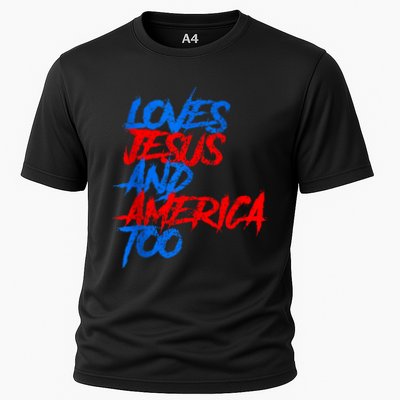 Retro Loves Jesus And America Too God Christian 4th Of July Performance Shirt
