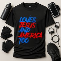 Retro Loves Jesus And America Too God Christian 4th Of July Cooling Performance Crew T-Shirt