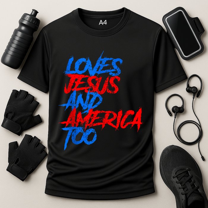 Retro Loves Jesus And America Too God Christian 4th Of July Cooling Performance Crew T-Shirt