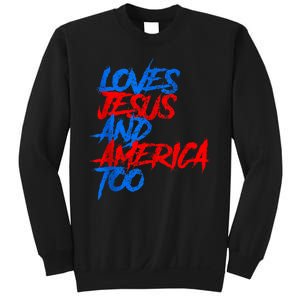 Retro Loves Jesus And America Too God Christian 4th Of July Sweatshirt