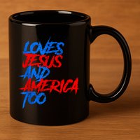 Retro Loves Jesus And America Too God Christian 4th Of July 11oz C Handle Ceramic Mug