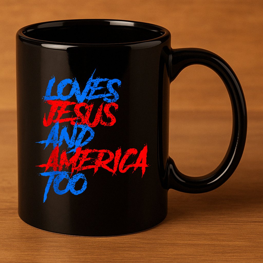 Retro Loves Jesus And America Too God Christian 4th Of July 11oz C Handle Ceramic Mug