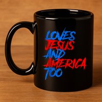 Retro Loves Jesus And America Too God Christian 4th Of July 11oz C Handle Ceramic Mug
