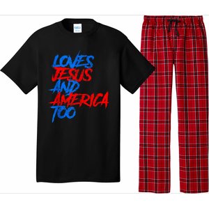 Retro Loves Jesus And America Too God Christian 4th Of July Pajama Set