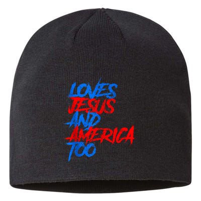 Retro Loves Jesus And America Too God Christian 4th Of July Sustainable Beanie