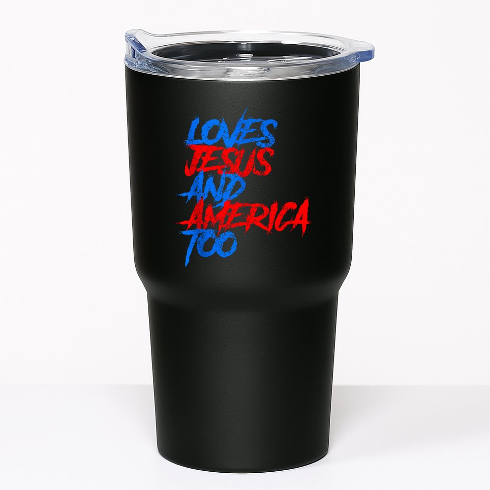Retro Loves Jesus And America Too God Christian 4th Of July Tumbler
