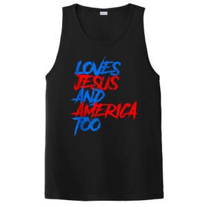 Retro Loves Jesus And America Too God Christian 4th Of July PosiCharge Competitor Tank