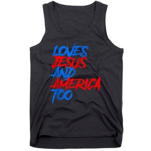 Retro Loves Jesus And America Too God Christian 4th Of July Tank Top