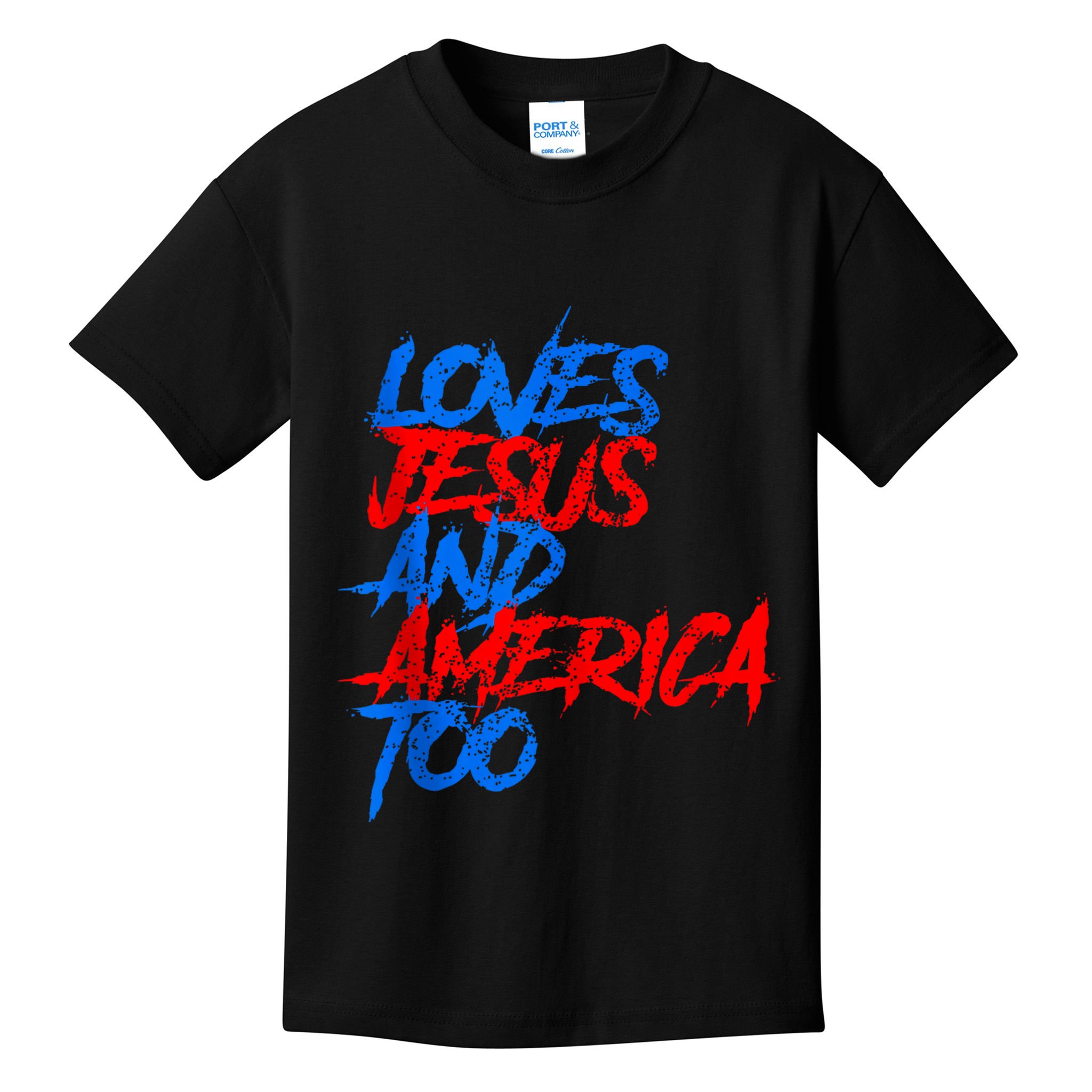 Retro Loves Jesus And America Too God Christian 4th Of July Kids T-Shirt