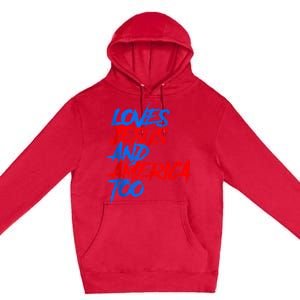 Retro Loves Jesus And America Too God Christian 4th Of July Premium Pullover Hoodie