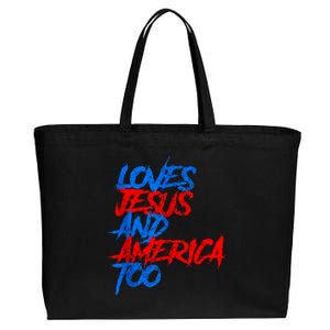 Retro Loves Jesus And America Too God Christian 4th Of July Cotton Canvas Jumbo Tote