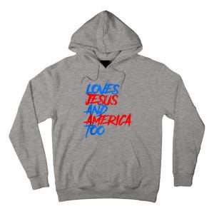 Retro Loves Jesus And America Too Tall Hoodie