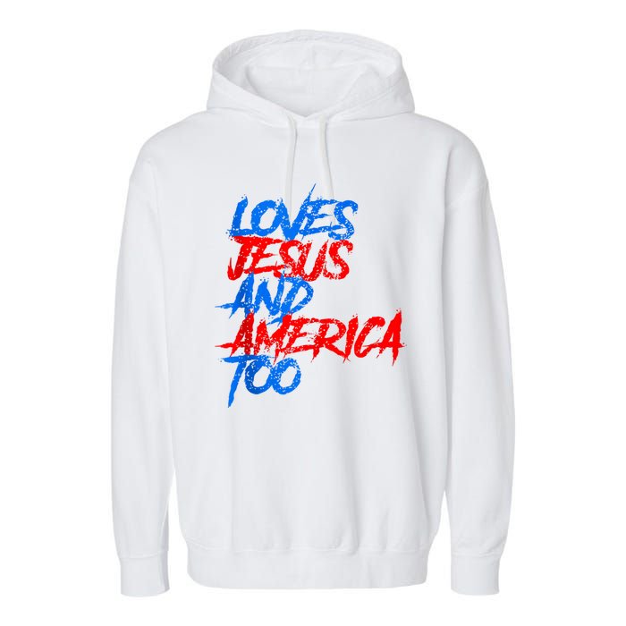 Retro Loves Jesus And America Too Garment-Dyed Fleece Hoodie