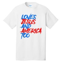 Retro Loves Jesus And America Too Tall T-Shirt