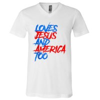 Retro Loves Jesus And America Too V-Neck T-Shirt