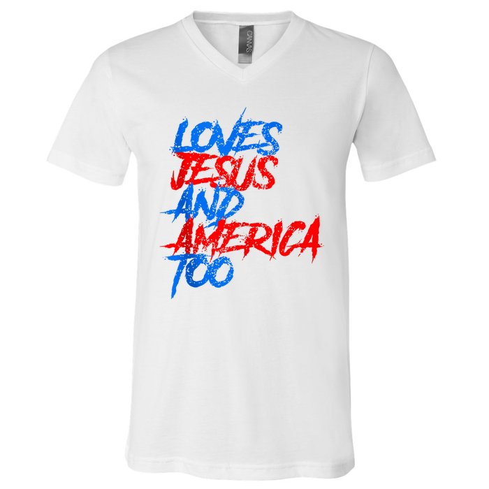 Retro Loves Jesus And America Too V-Neck T-Shirt