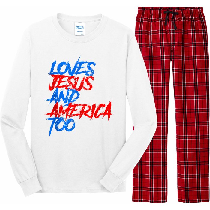 Retro Loves Jesus And America Too Long Sleeve Pajama Set