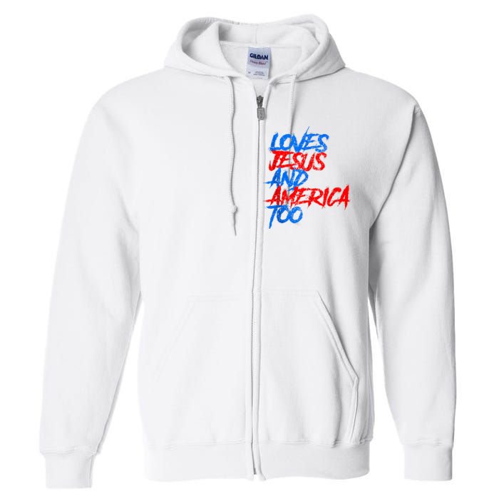 Retro Loves Jesus And America Too Full Zip Hoodie