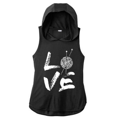 Retro Love Knitting Ball Of Yarn Vintage Hobby Gift Ladies PosiCharge Tri-Blend Wicking Draft Hoodie Tank