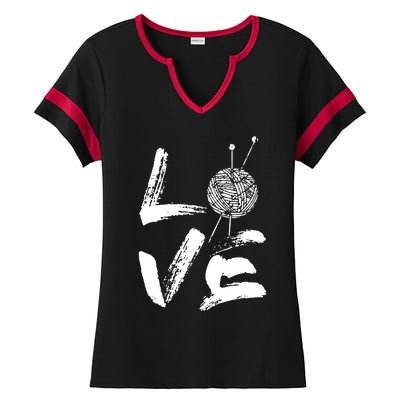 Retro Love Knitting Ball Of Yarn Vintage Hobby Gift Ladies Halftime Notch Neck Tee