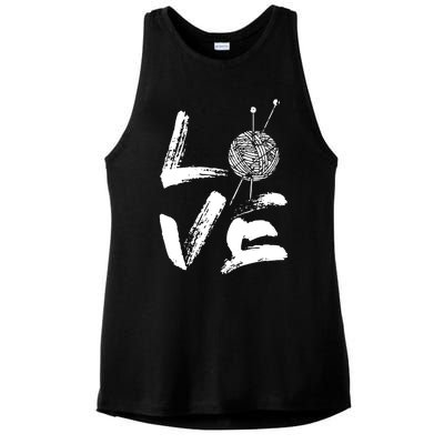 Retro Love Knitting Ball Of Yarn Vintage Hobby Gift Ladies PosiCharge Tri-Blend Wicking Tank