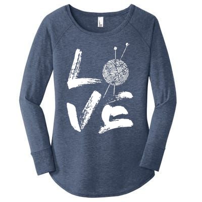 Retro Love Knitting Ball Of Yarn Vintage Hobby Gift Women's Perfect Tri Tunic Long Sleeve Shirt