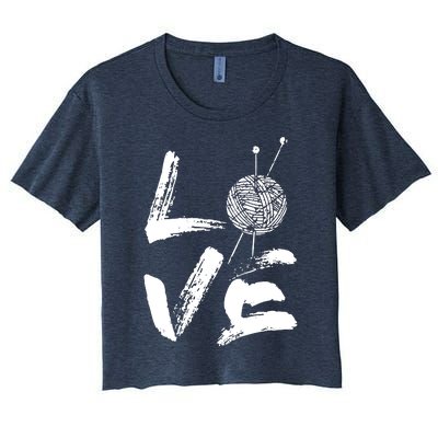 Retro Love Knitting Ball Of Yarn Vintage Hobby Gift Women's Crop Top Tee