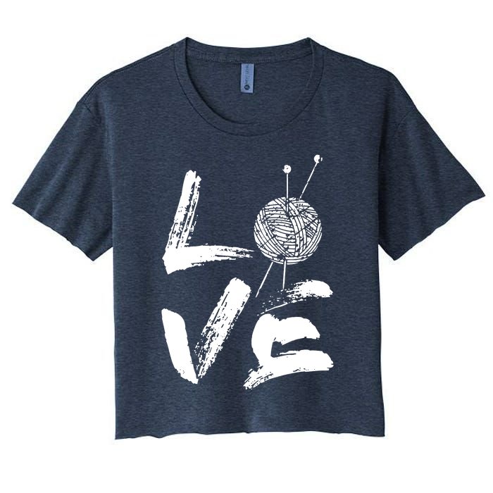 Retro Love Knitting Ball Of Yarn Vintage Hobby Gift Women's Crop Top Tee