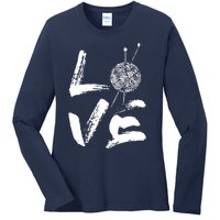 Retro Love Knitting Ball Of Yarn Vintage Hobby Gift Ladies Long Sleeve Shirt