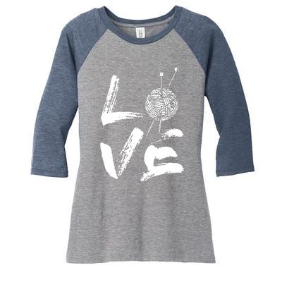 Retro Love Knitting Ball Of Yarn Vintage Hobby Gift Women's Tri-Blend 3/4-Sleeve Raglan Shirt