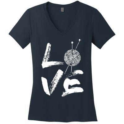 Retro Love Knitting Ball Of Yarn Vintage Hobby Gift Women's V-Neck T-Shirt