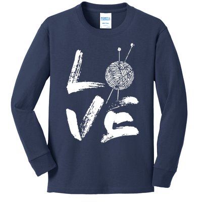 Retro Love Knitting Ball Of Yarn Vintage Hobby Gift Kids Long Sleeve Shirt