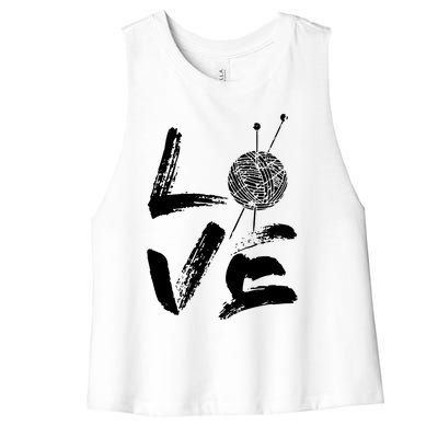 Retro Love Knitting Ball Of Yarn Vintage Hobby Gift Women's Racerback Cropped Tank