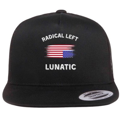 Radical Left Lunatic Anti Trump Funny Democrat Distress Flag Flat Bill Trucker Hat