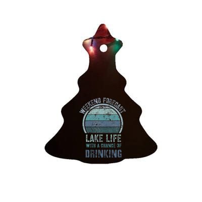 Retro Lake Life Apparel Lake Lover Weekend Forecast Drinking Ceramic Tree Ornament