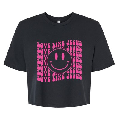 Retro Love Like Jesus Happy Face Aesthetic Bella+Canvas Jersey Crop Tee