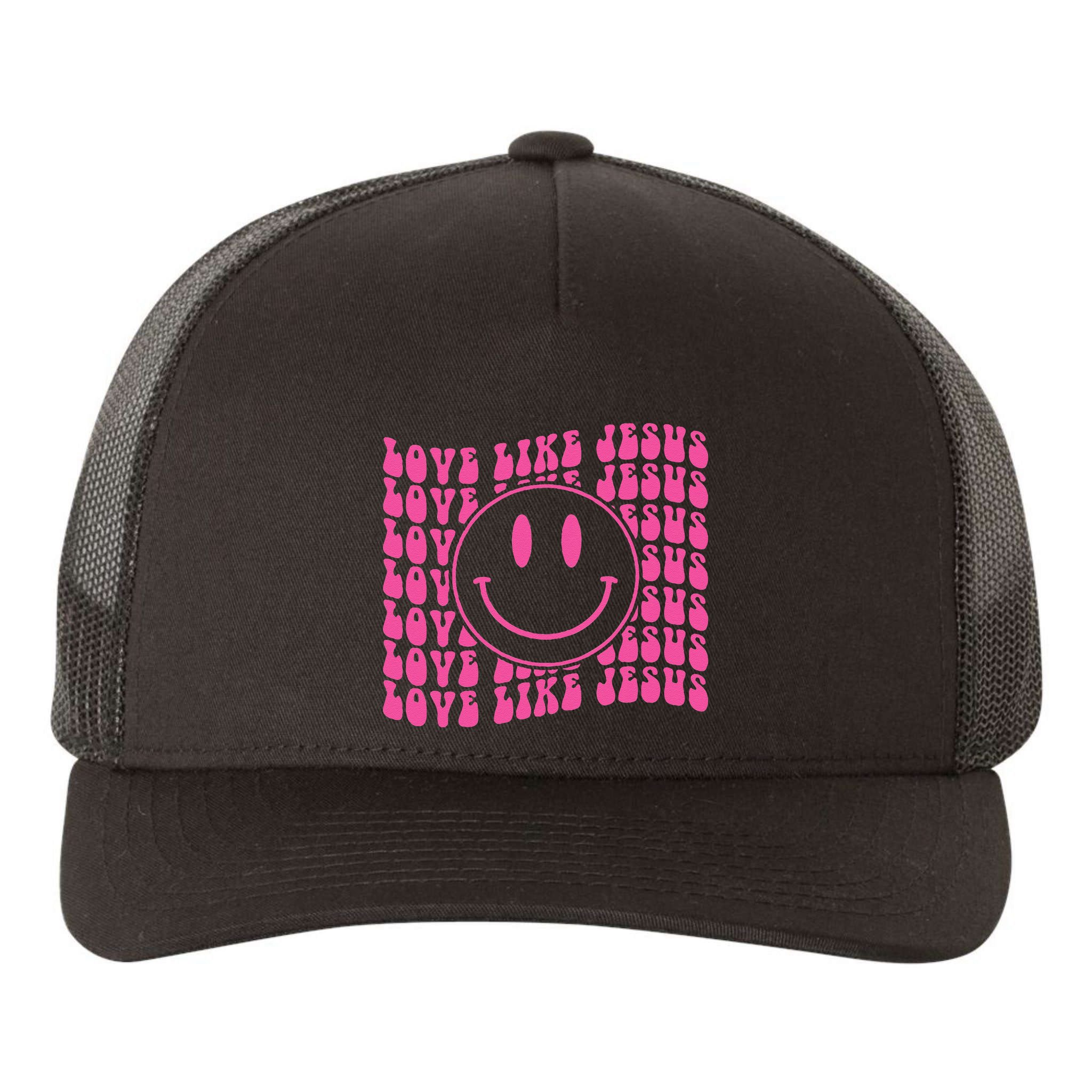 Retro Love Like Jesus Happy Face Aesthetic Yupoong Adult 5-Panel Trucker Hat