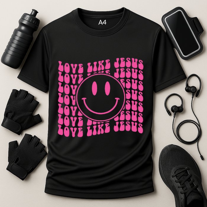 Retro Love Like Jesus Happy Face Aesthetic Cooling Performance Crew T-Shirt
