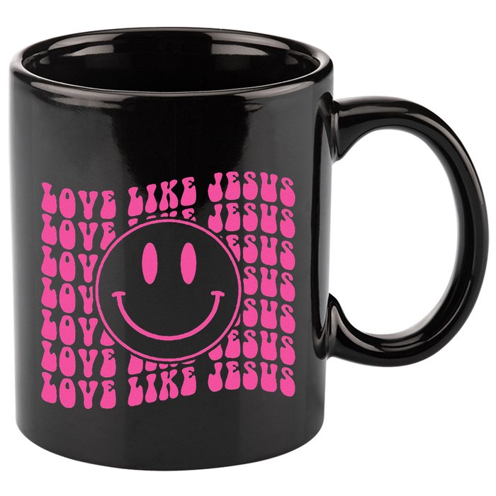 Retro Love Like Jesus Happy Face Aesthetic 11oz C Handle Ceramic Mug